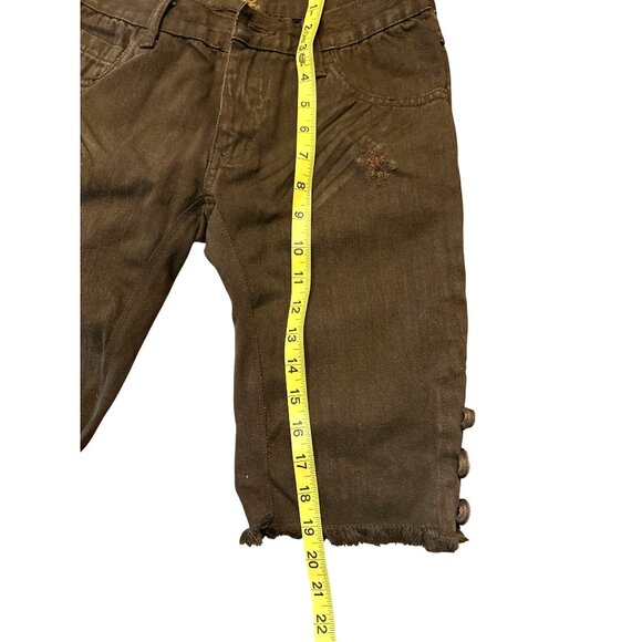 Obey Brown Distressed Capri Shorts Pants w Feather Size 28 Original Sample Piece - Picture 8 of 8